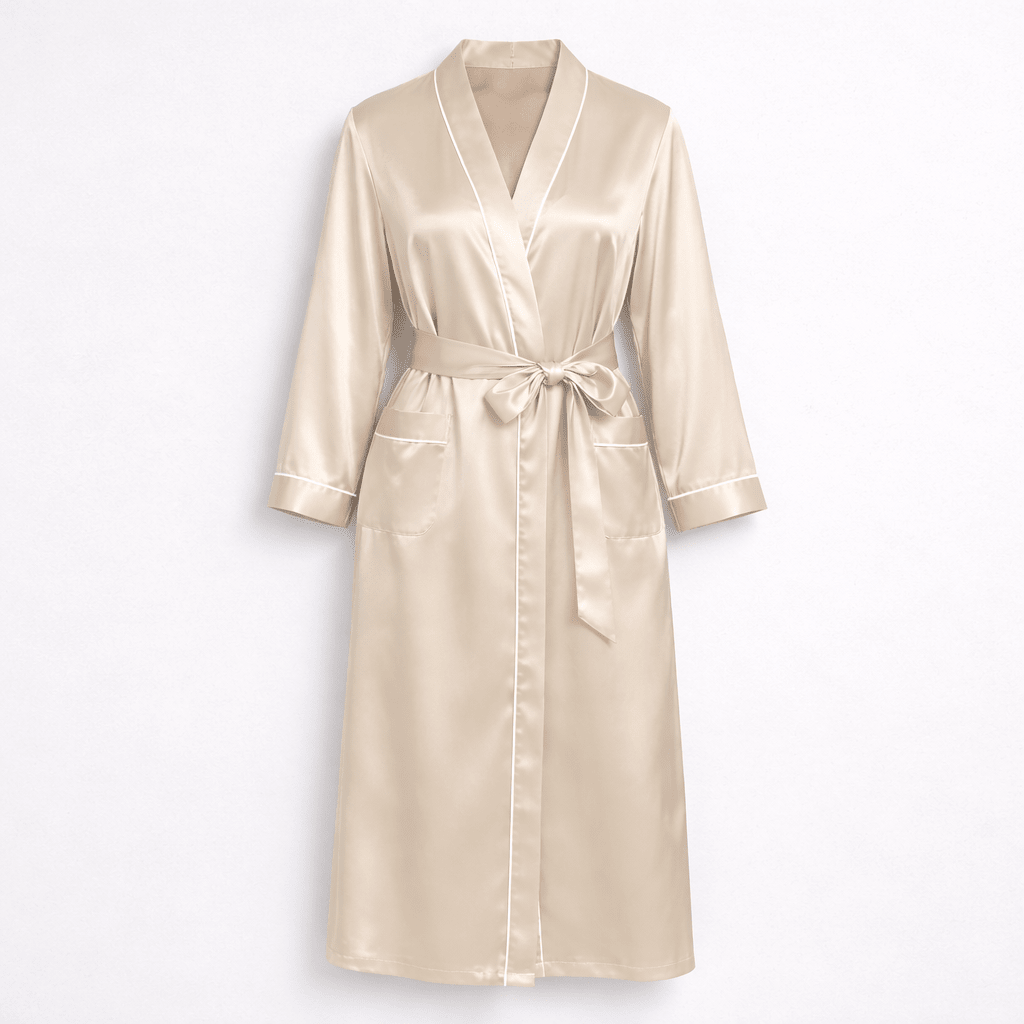 Beige satin robe on a white background