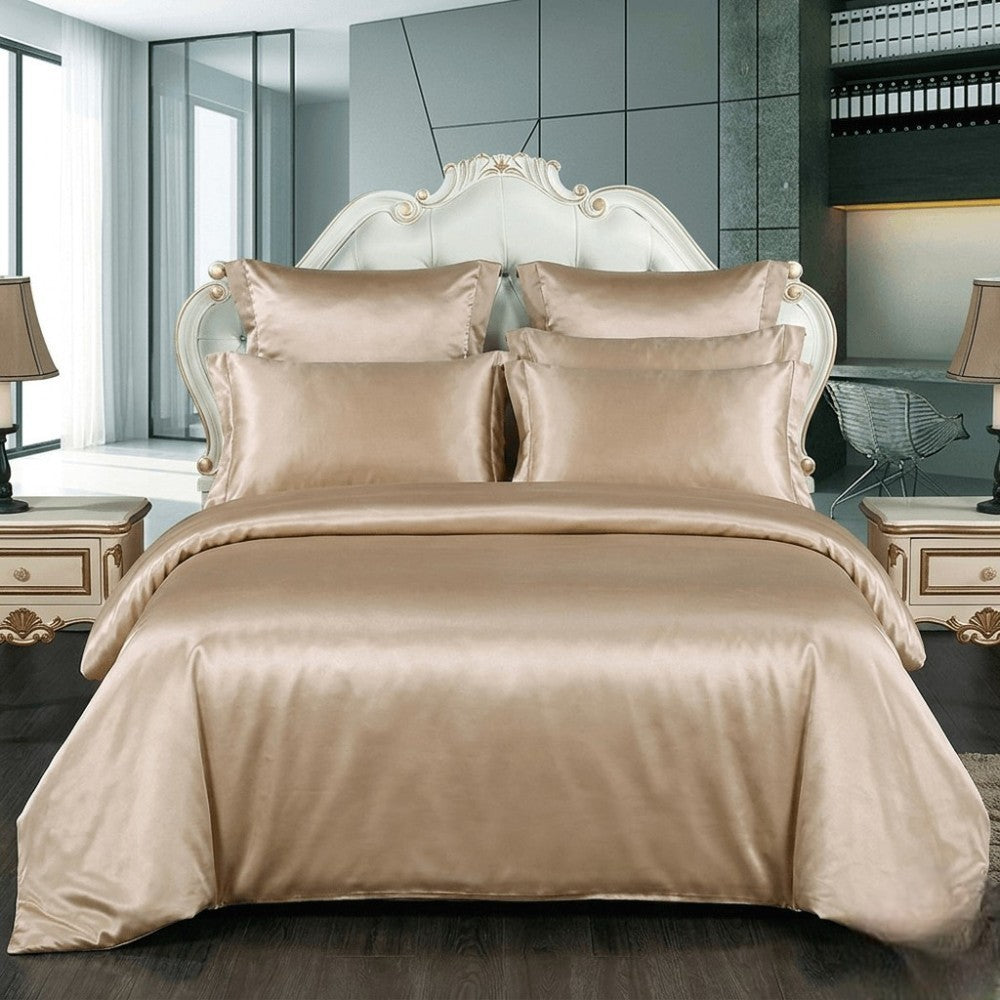 Beige silk duvet cover front view