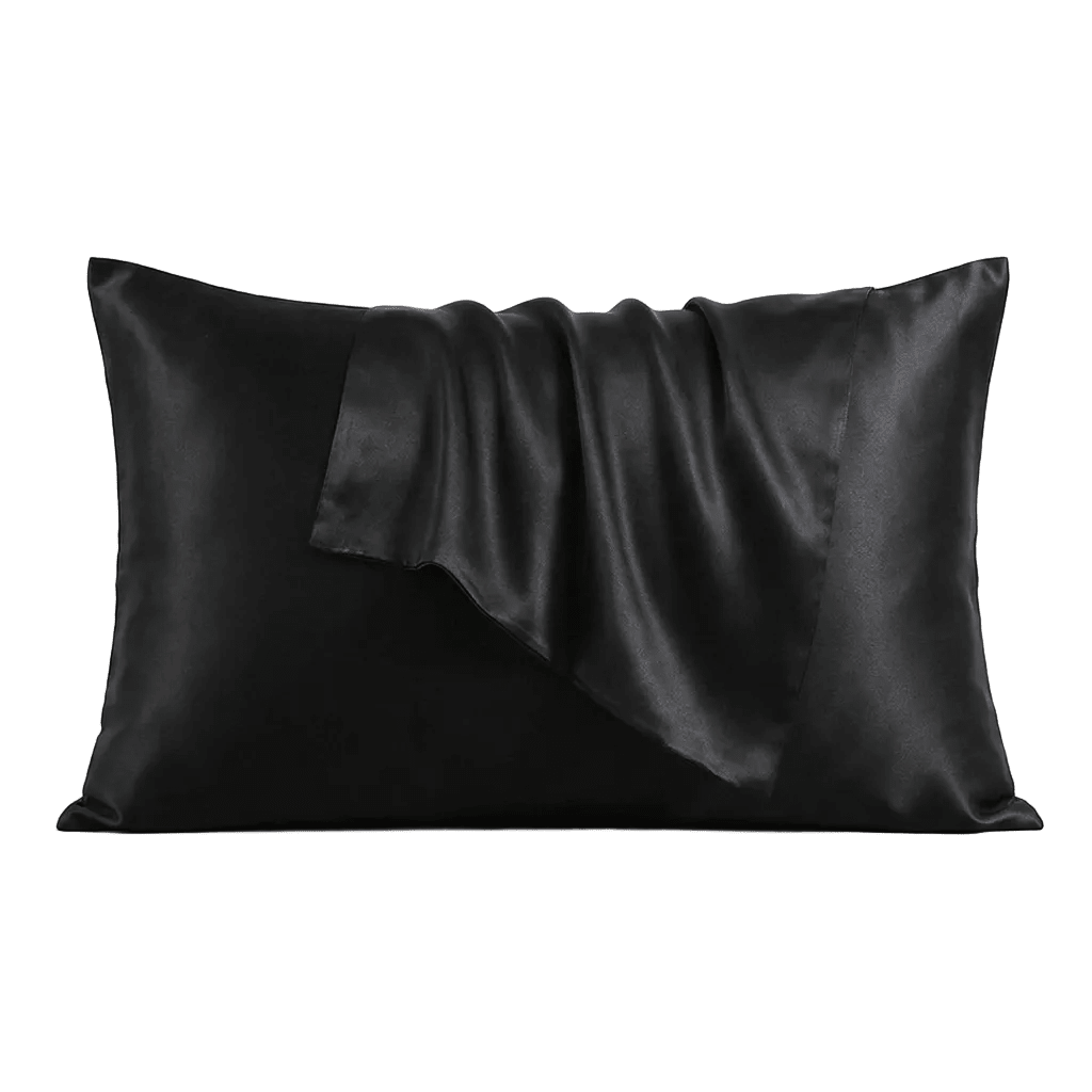 Black silk pillowcase on a white background