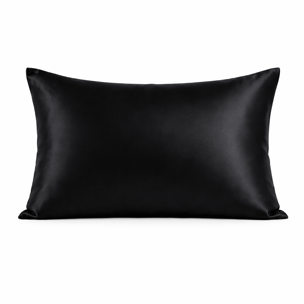 Black silk pillowcase on a white background