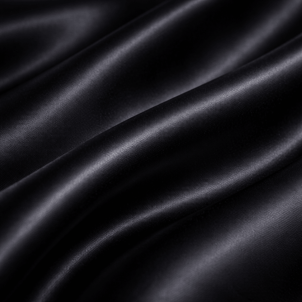 Close-up of black silk fabric with folds