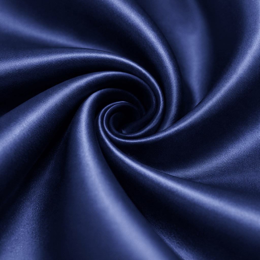 Close-up of dark blue silk fabric with a swirl pattern