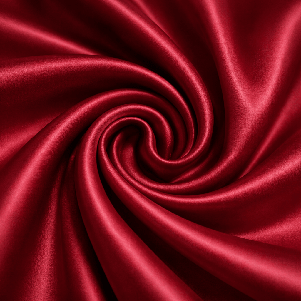 Close-up of red silk fabric with a swirl pattern