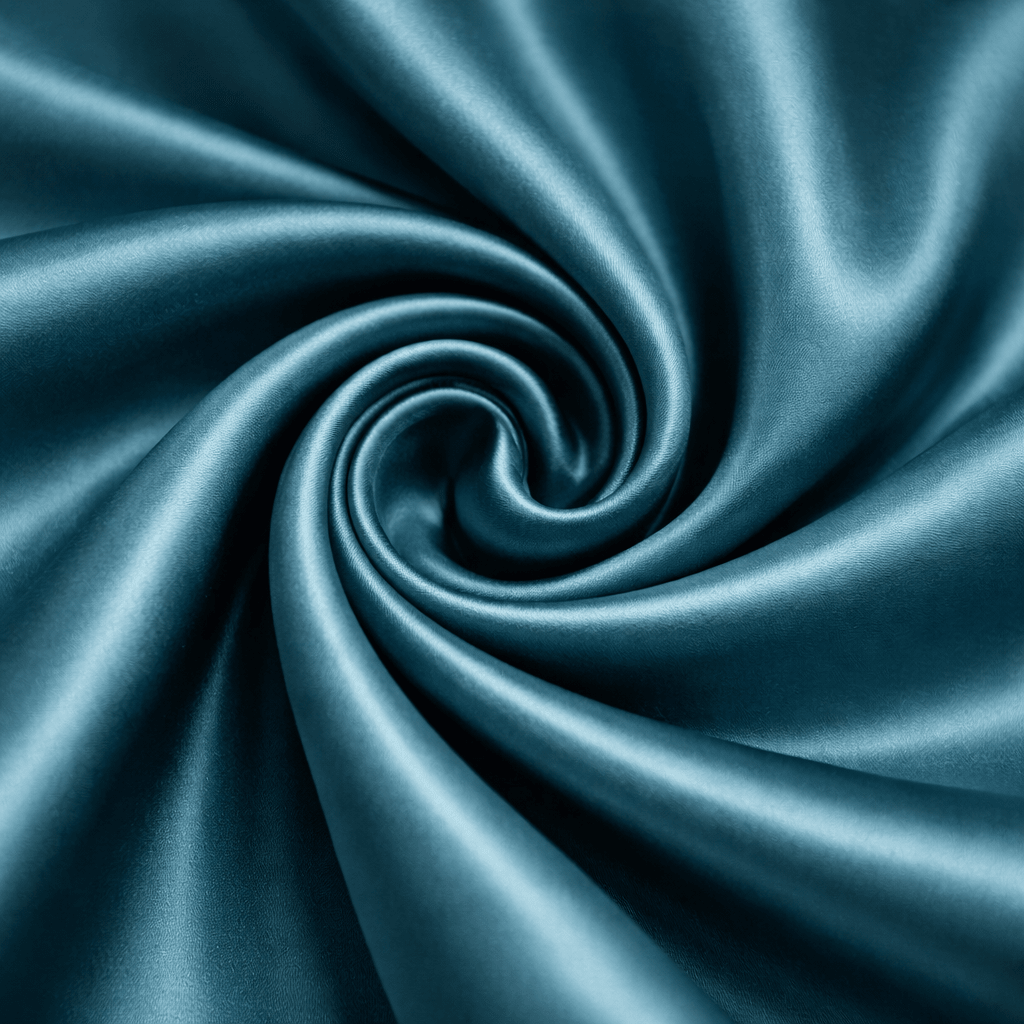 Close-up of teal fabric with a swirl pattern