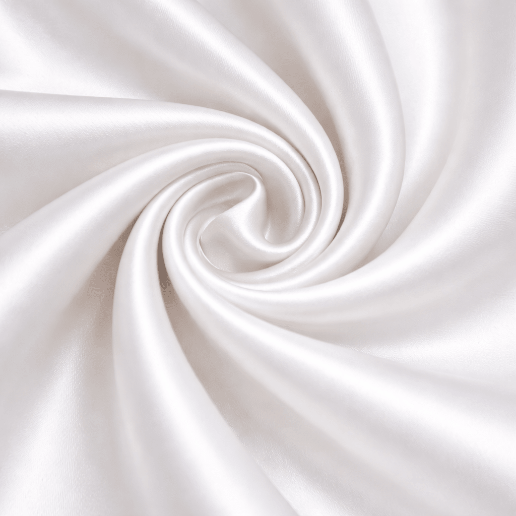 Close-up of white silk fabric with a swirl pattern