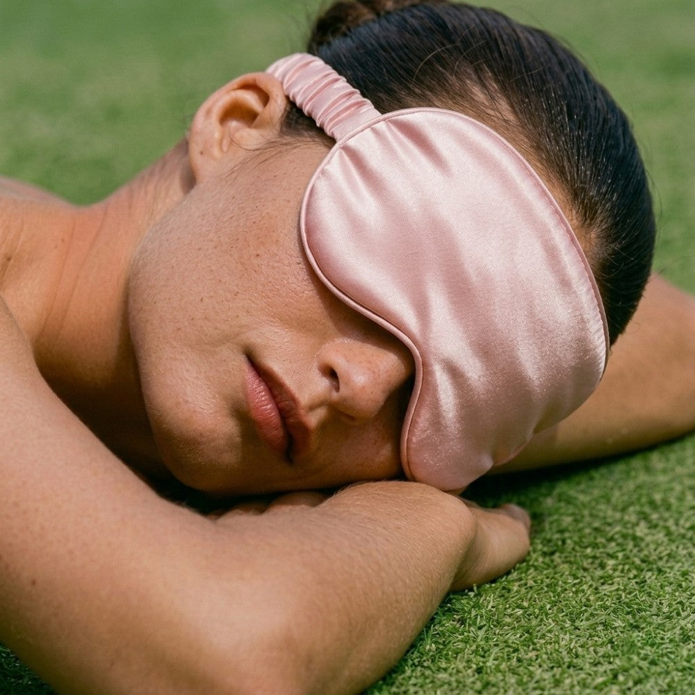 Contoured light pink mulberry silk sleep mask