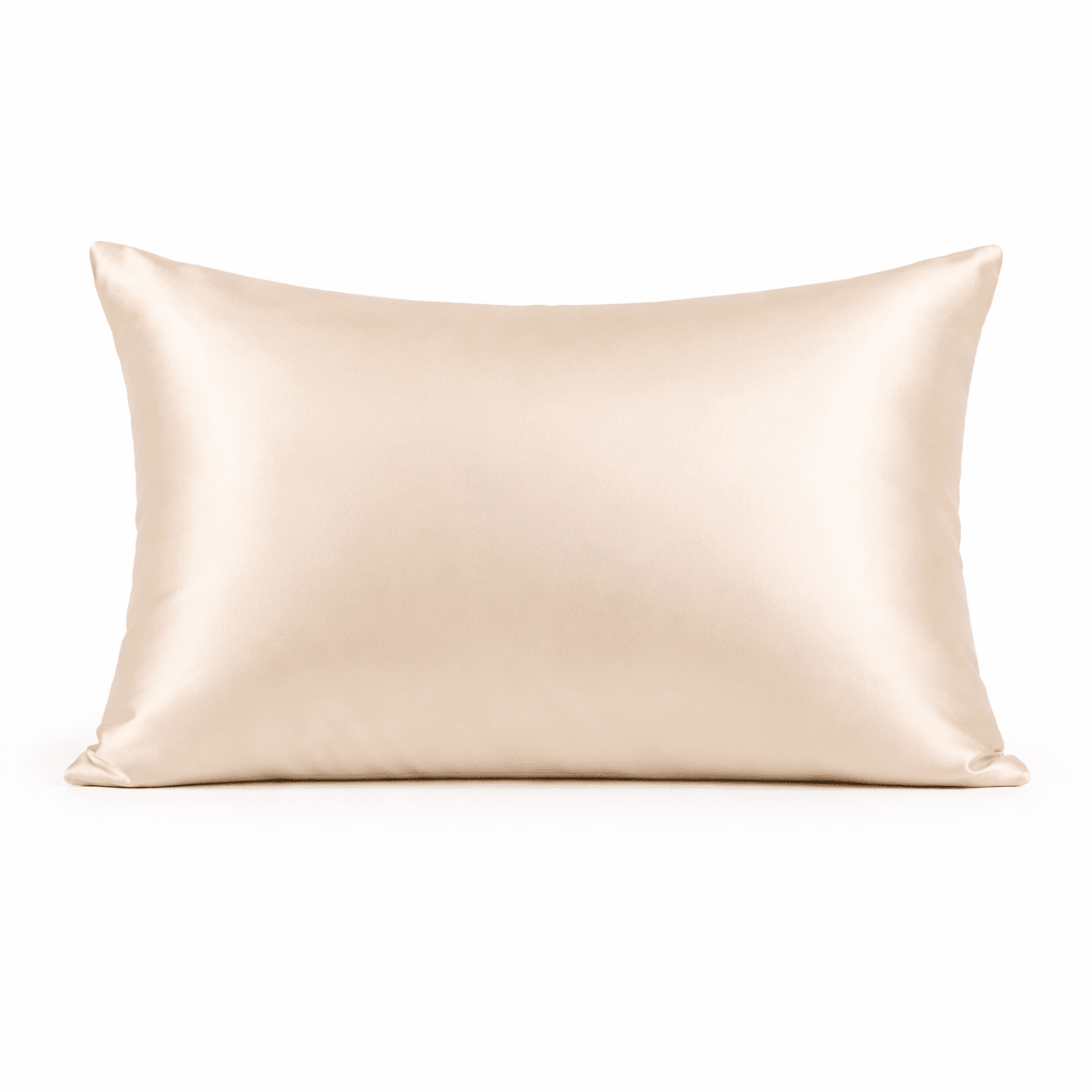 Gold silk pillowcase on a white background