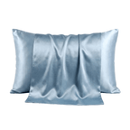 Light blue silk pillowcase on a white background