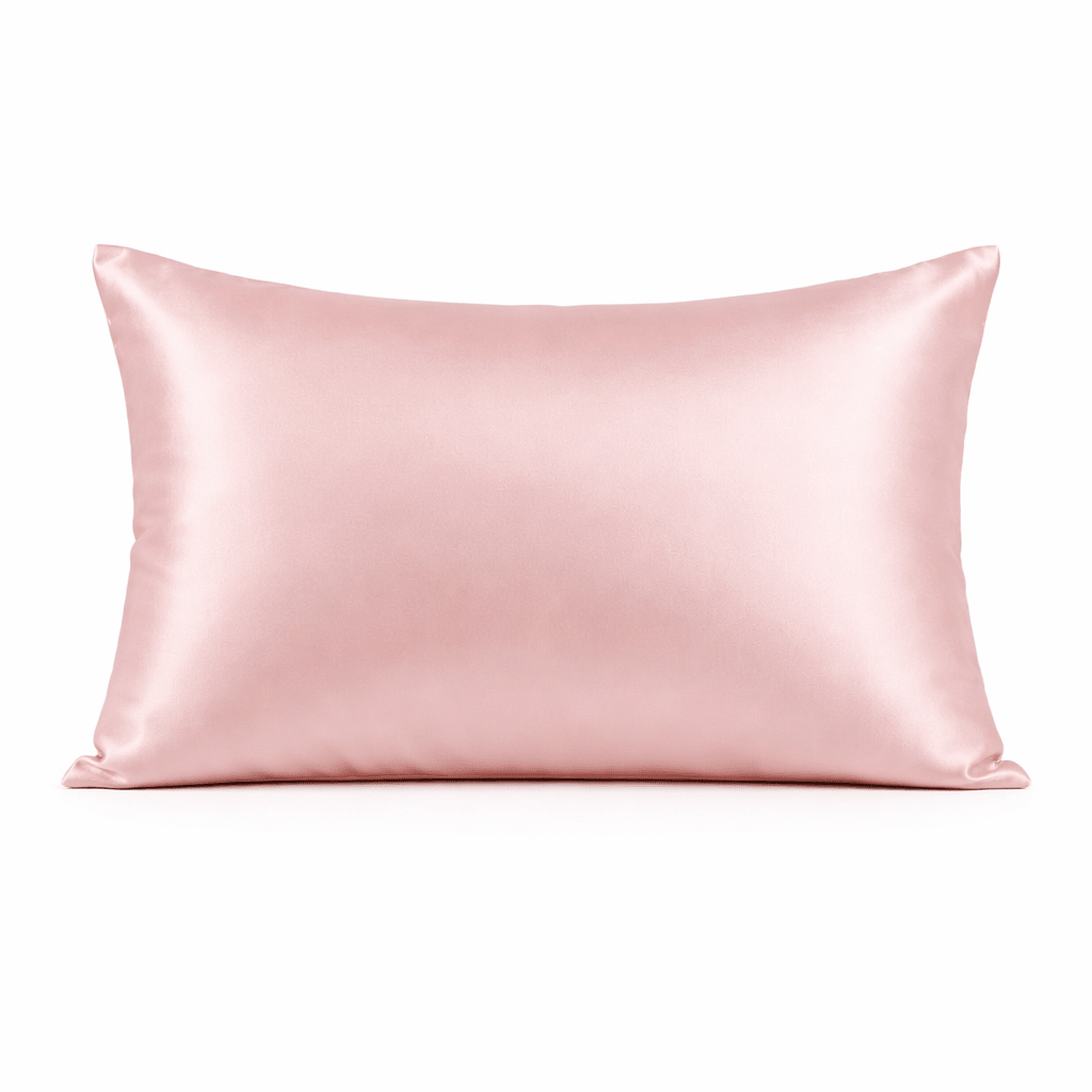 Light pink silk pillowcase on a white background