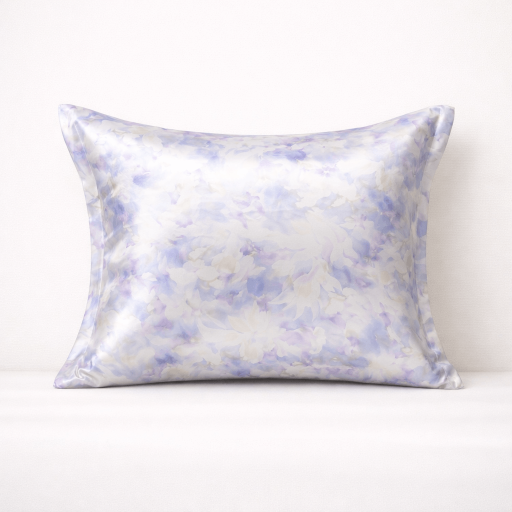 Pastel florals silk pillowcase on a white background