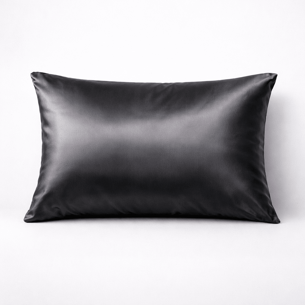 Plant grey silk pillowcase on a white background