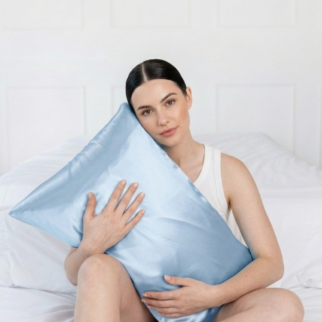 22 momme sky blue silk pillowcase