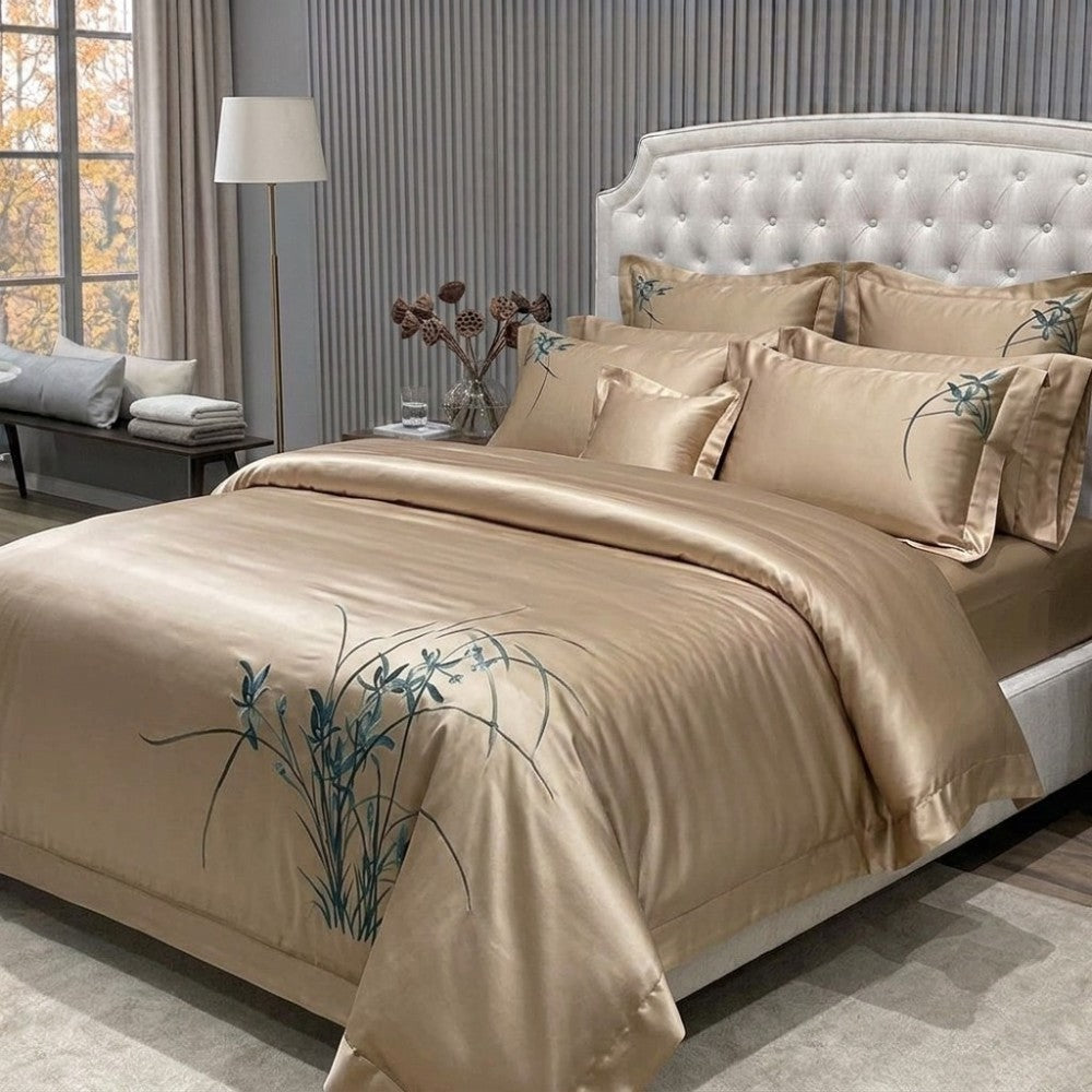 beige mulberry 4 piece silk bedding set