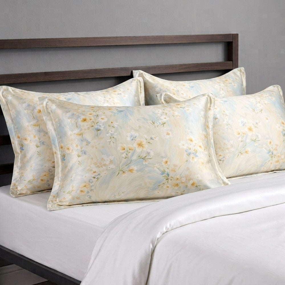 Champagne gold floral silk pillowcase