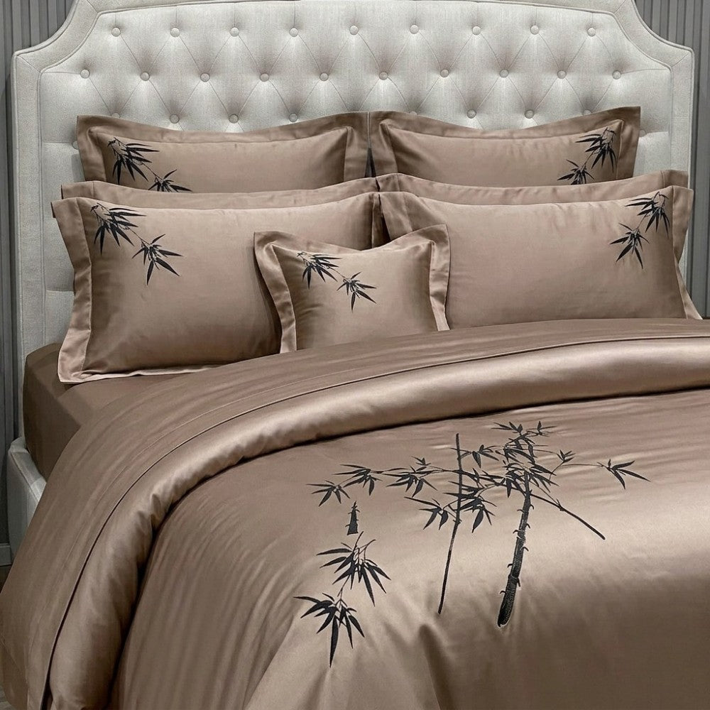 coffee mulberry four piece silk bedding set