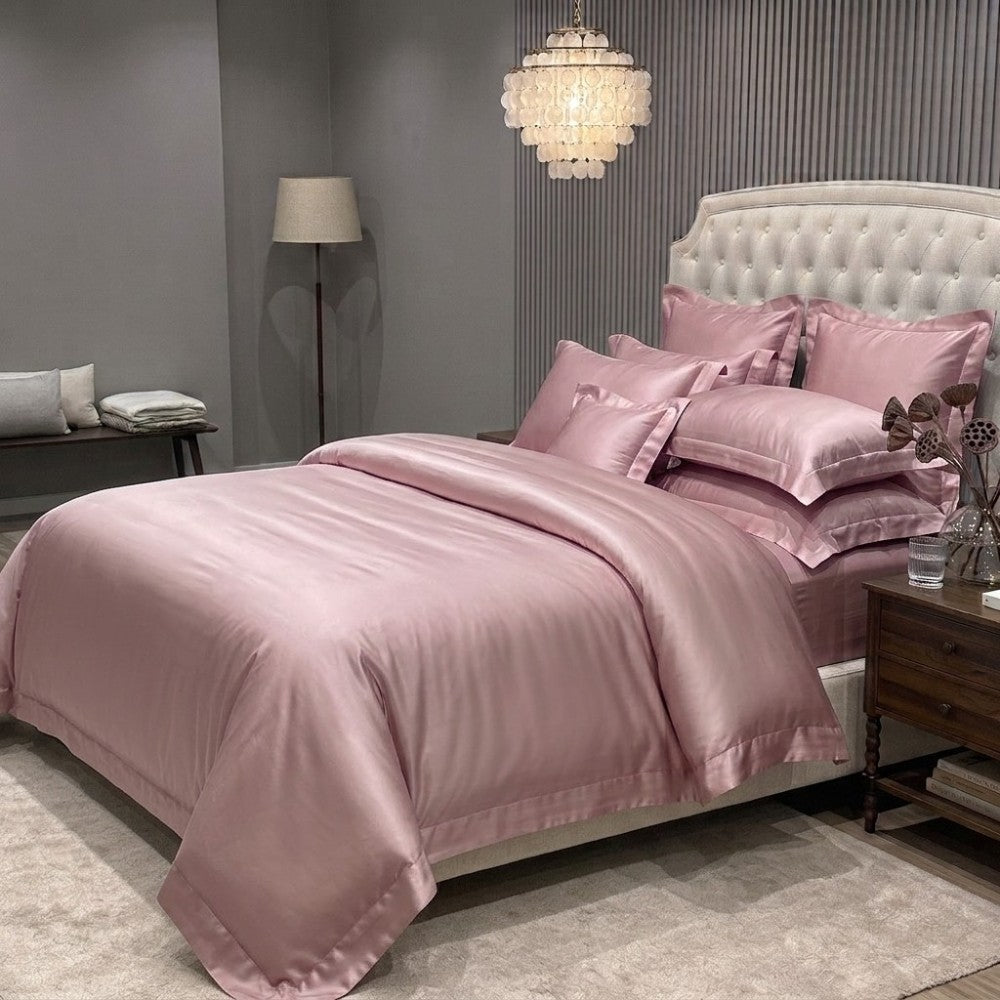 light pink 4 piece silk bedding set