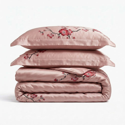 pink mulberry silk bedding set with floral design