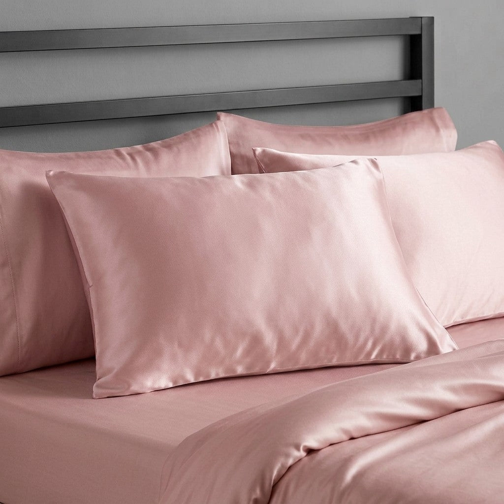 lotus pink mulberry silk pillowcases on bed