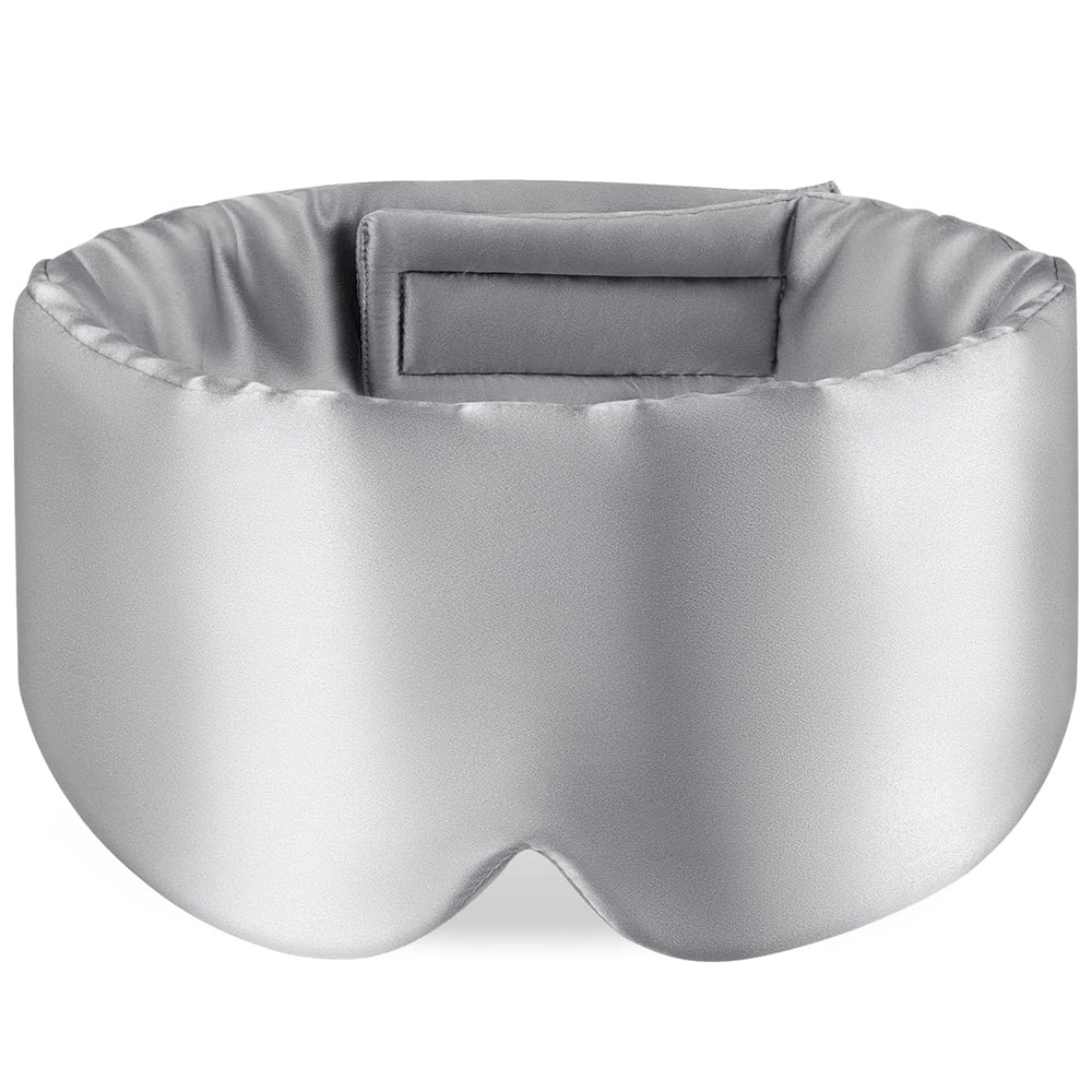 Silky silver sleep mask on a white background