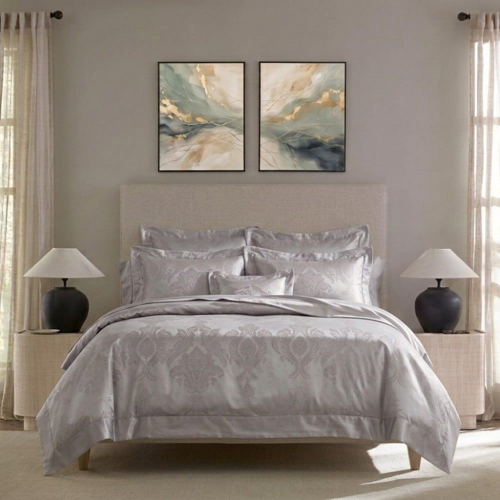silver grey floral silk duvet cover