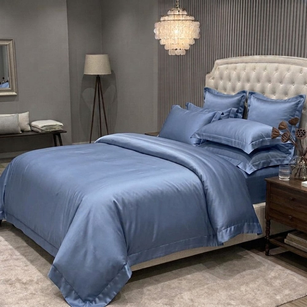 sky blue four piece silk duvet cover set
