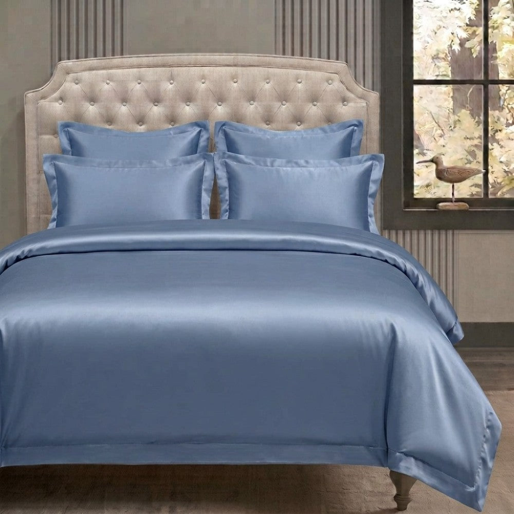 sky blue 4 piece silk bedding set